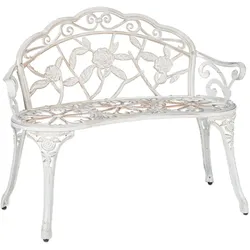 Relaxdays Gartenbank, 2 Sitzer, Rosen, Terrasse, Balkon, Alu & Gusseisen, antike Sitzbank, 78 x 98 x 57 cm, weiß/bronze