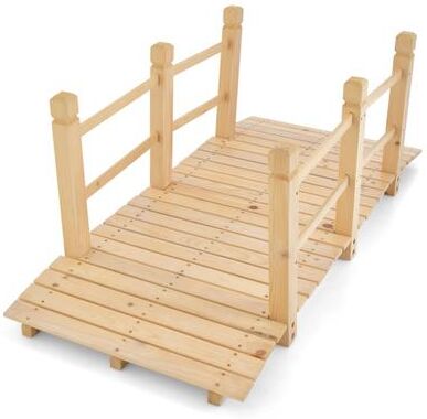 Costway 5 Feet Wooden Garden Bridge with Safety Rails-Natural