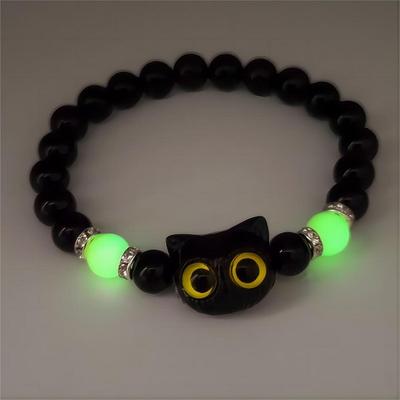 Trendy Discount Goods Cartoon Big Eye Cat Luminous Bracelet For Women, Trendy Black Cat Pendant, New Design Friendship Jewelry Gifts green Black
