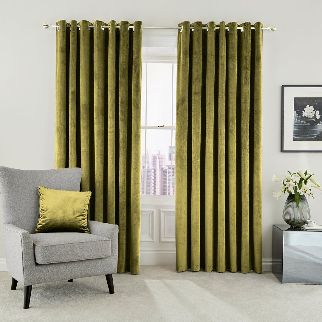Helena Springfield Escala Eyelet Room Darkening Curtains Olive Width 167 x Drop 228 cm