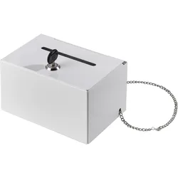 Spendenbox abschließbar, Metall weiß, Stahl