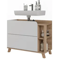 Vicco, Waschbeckenunterschrank, Waschbeckenunterschrank Karen, Weiss/Sonoma, 80 x 65 cm mit 2 Schubladen (80 x 35 x 65 cm)