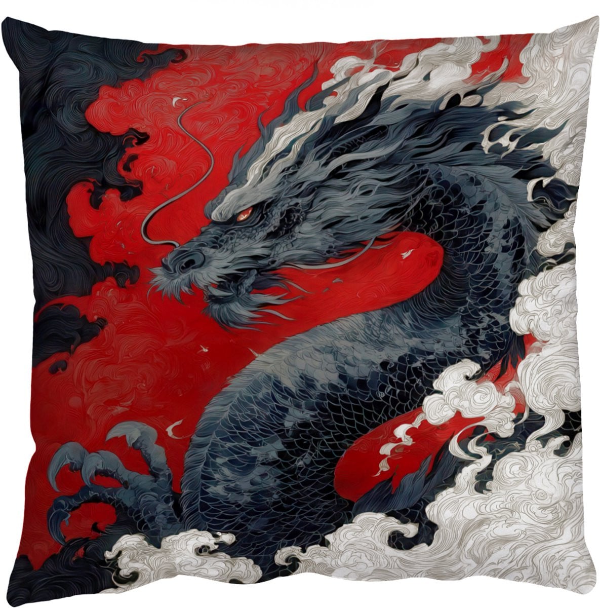 Sierkussen Zwarte Draak met Rookwolken Rood - 50 x 50 cm