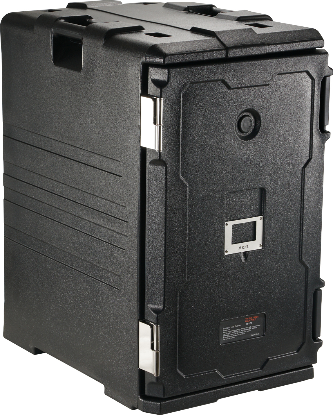 Isolierter Lebensmittelbehälter-Träger, Frontlader, Catering-Box mit Rädern, 103 L, Schwarz