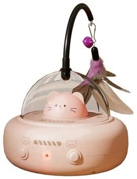 Inspired Living Smart UFO Interactive Cat Toy With Feather Teaser pink