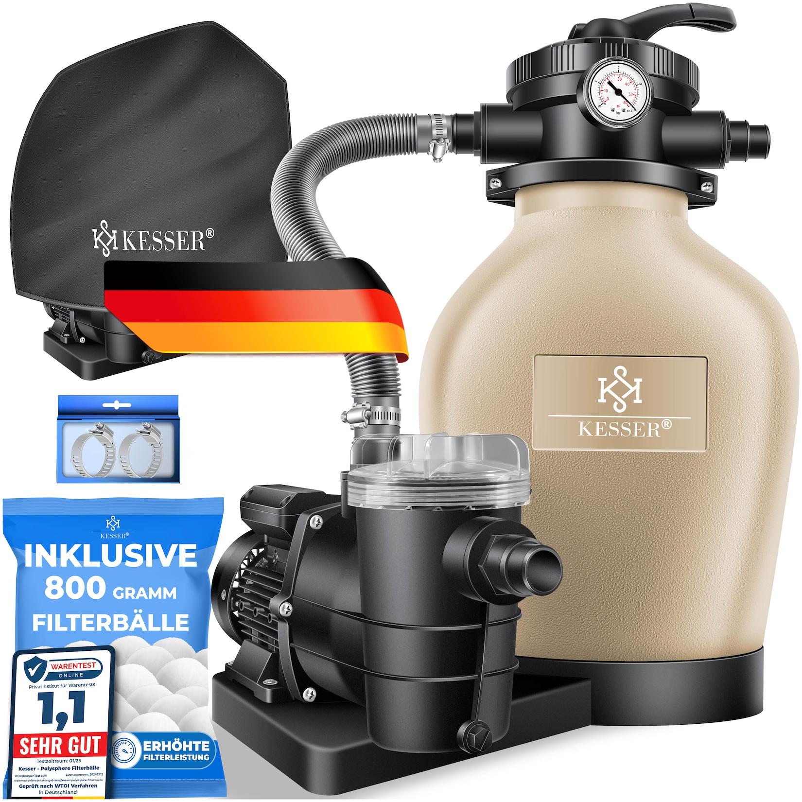 KESSER® Sandfilteranlage Sandfilter + 800g Filterbälle ersetzen 25kg Filtersand 7-Wege Ventil mit Druckanzeige Poolfilter 10 m³/h Filteranlage Filterkessel für Pool Schwimmbecken 10.200 L/h
