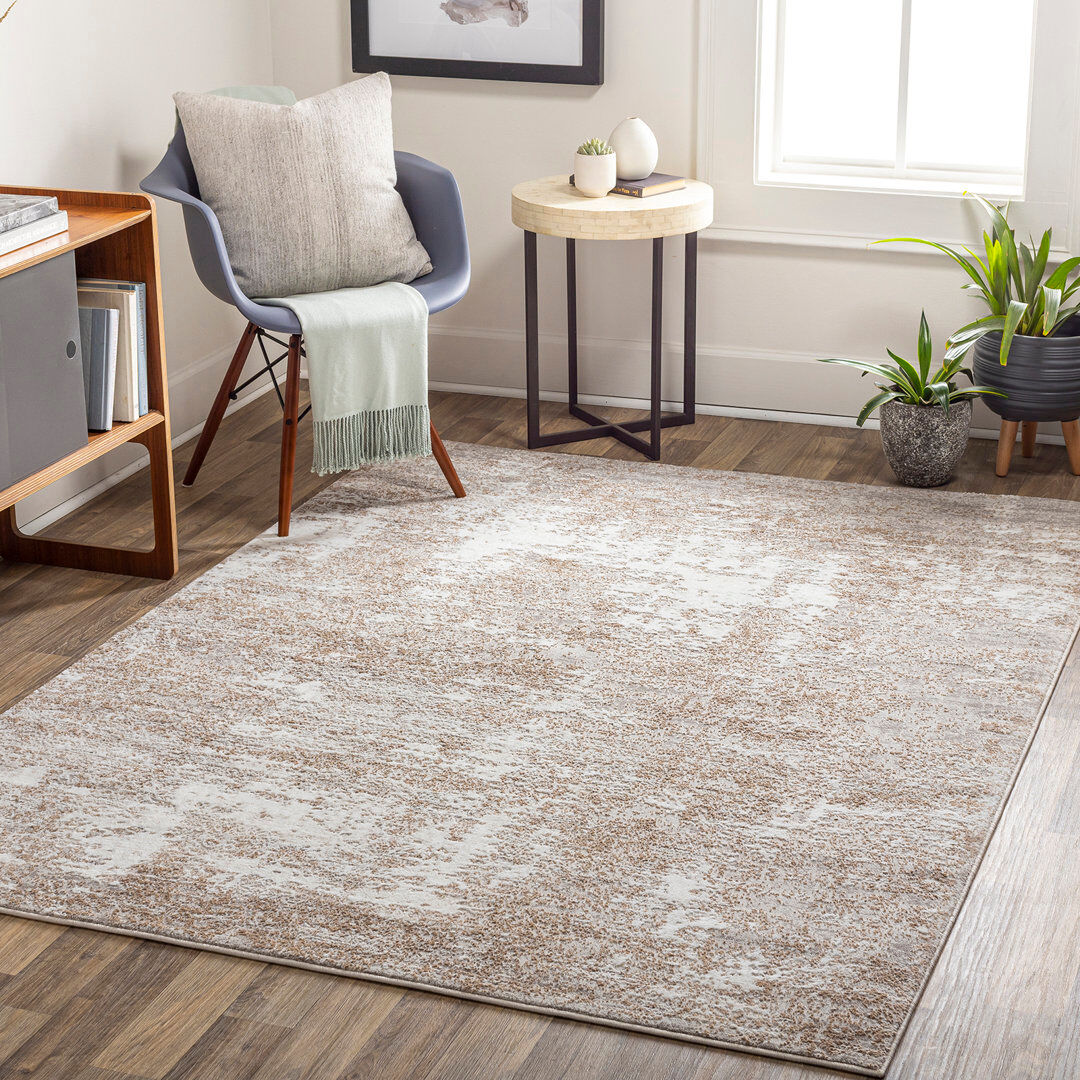 East Urban Home Allegro-Abstract Modern Marble Look Living Dining Bedroom Rug Ivory, Light Gray, Tan, Medium Gray Rectangle 160 x 213 cm