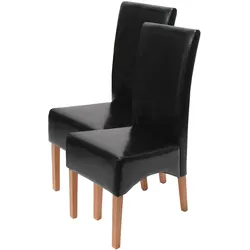 2er-Set Esszimmerstuhl Crotone, LEDER ~ schwarz, helle Beine