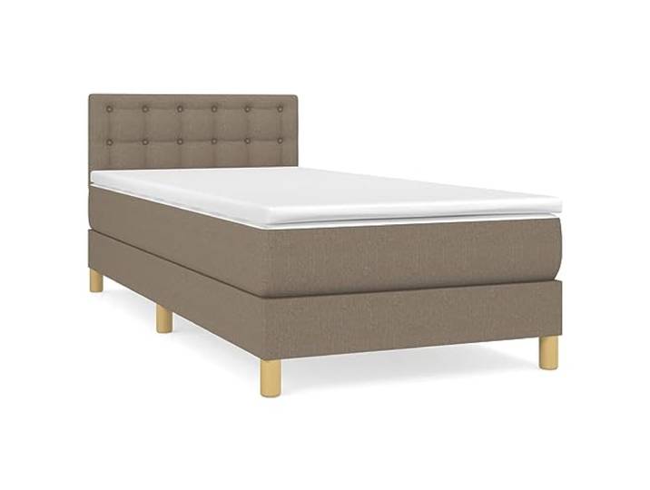 PUGYNBK Boxspringbett, 90 x 200 cm, Taupe Verstellbares Kopfteil, Taschenfedern, mittlere Festigkeit, atmungsaktives Gewebe