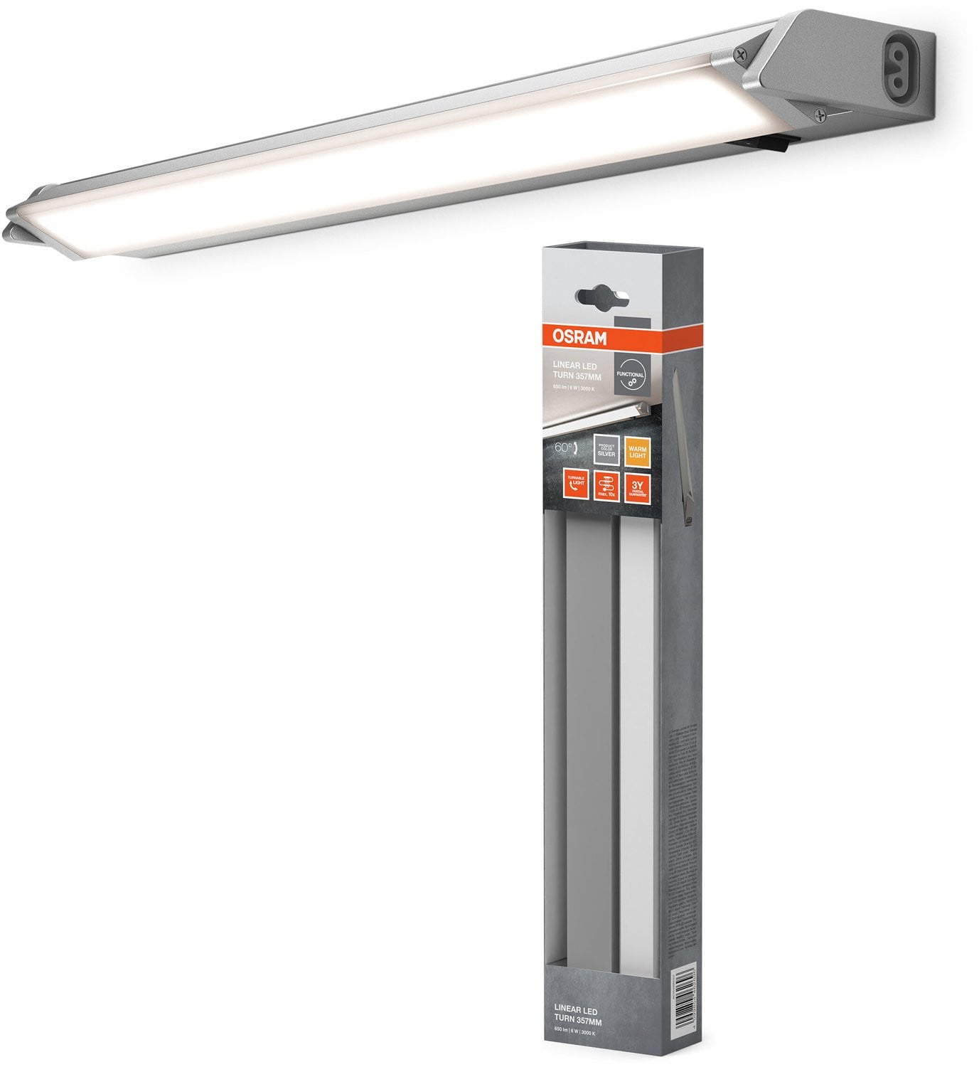 Osram LED onderkastlamp met kantelfunctie, zilver aluminium, 357mm