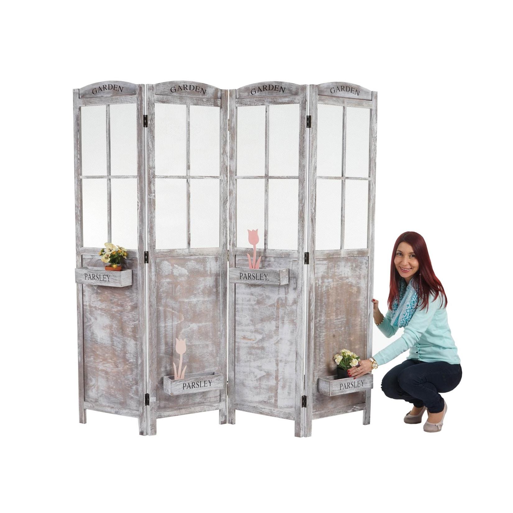 Paravent MCW-M66, Raumteiler Trennwand Sichtschutz, Pflanzkörbe 4 Paneele, Shabby-Look 170x180x22cm, braun-grau