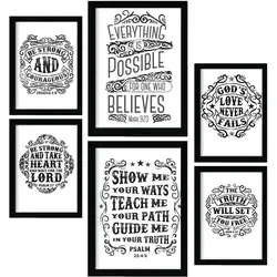 POSTER Set Mit 6 Biblisch In Rustikale Zitate A3 & A4 Rahmen Aus Hellem Holz