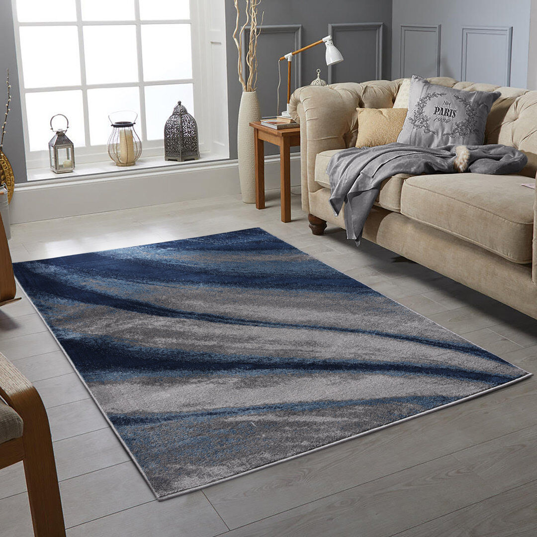 Wade Logan Varak Rectangle Abstract Dhurrie Washable Area Rug Navy Rectangle 200 x 290cm
