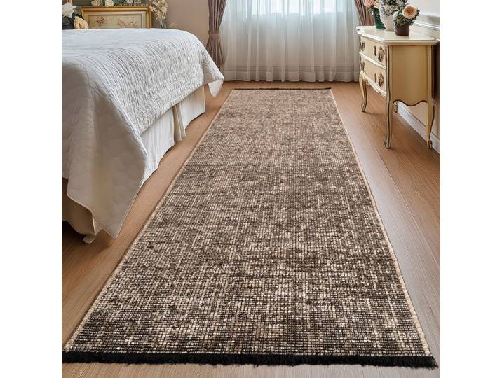 Teppium Tapis Runner en Coton Chenille Brun 80x250 cm Lavable Antidérapant et Doux Pour Salon Chambre & Couloir