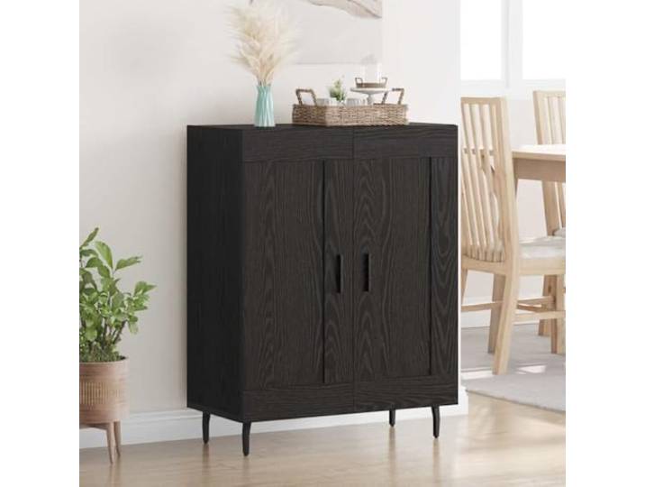 HEFZGDB Klassisches Sideboard mit zeitlosem Design in Schwarz Eichen-Optik aus Holzwerkstoff und Eisen mit viel Stauraum und Organisationsmöglichkeiten zur Aufbewahrung und Präsentation