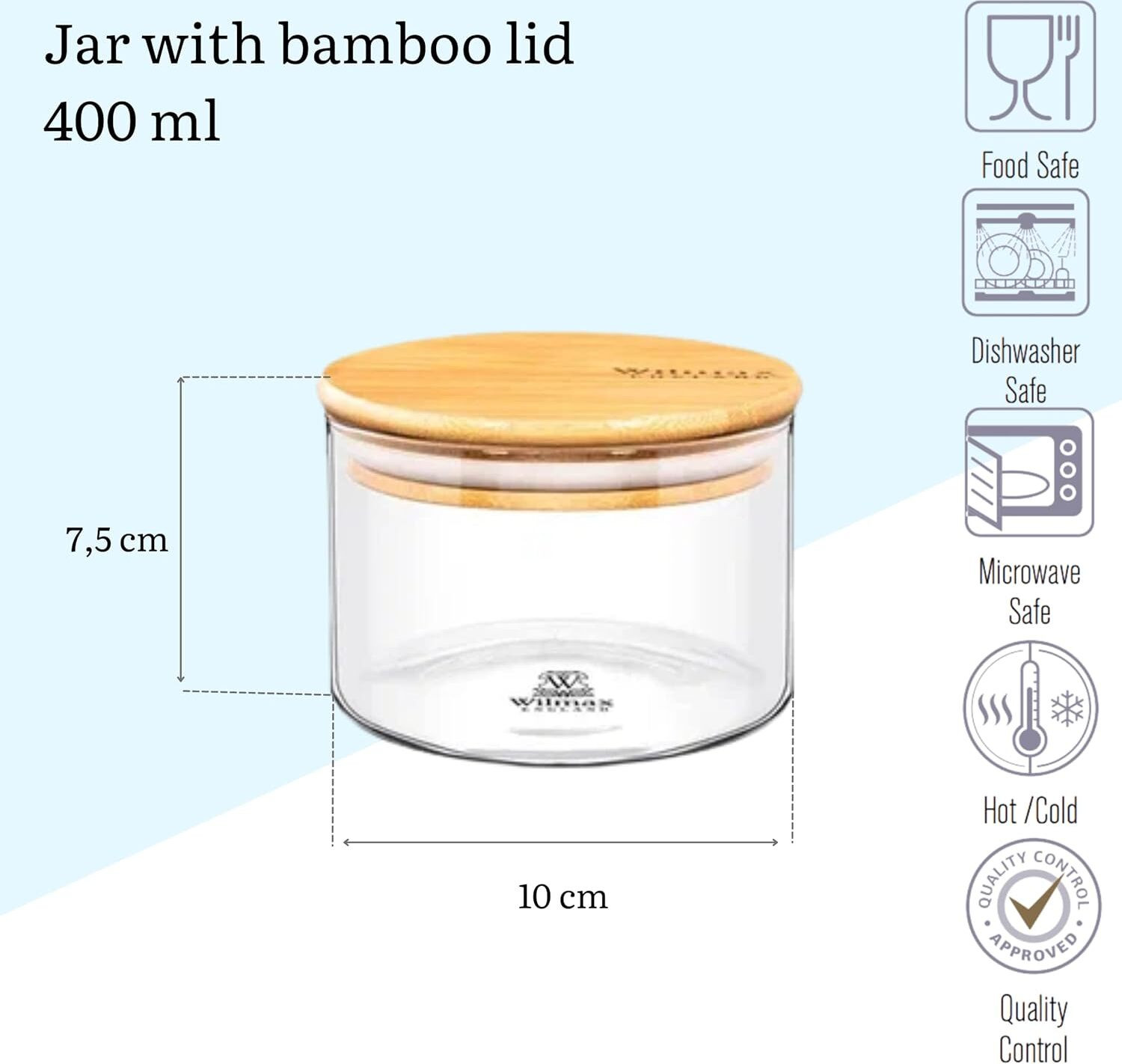 Wilmax England voorraadpot met bamboedeksel, 400 ml, transparant