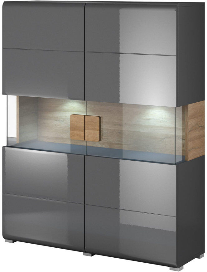 Metro Calub Display Cabinet Grey and Oak San Remo 152cm H X 122cm W X 39cm D