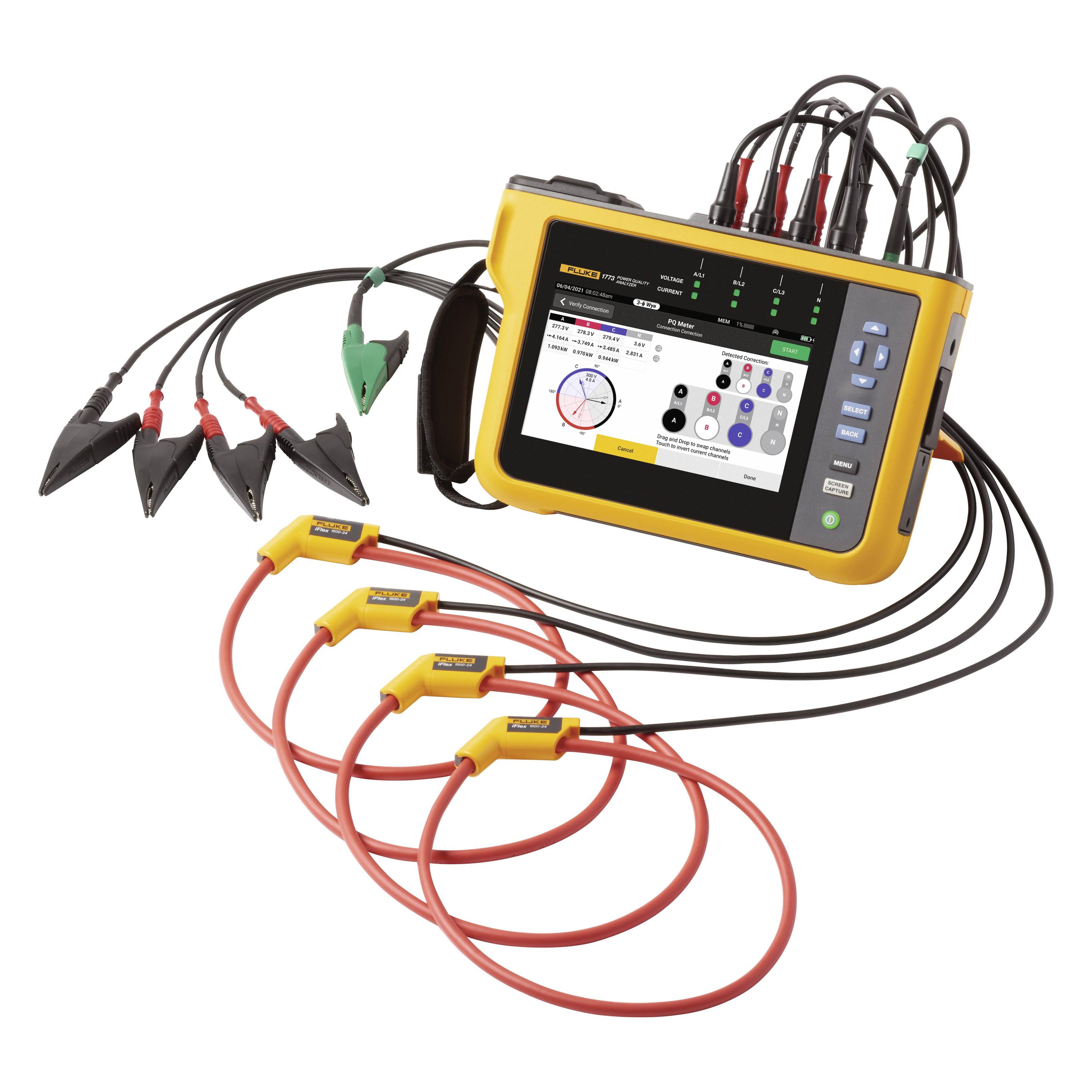 Fluke 1775, Power Quality Analyzer Netz-Analysegerät mit Loggerfunktion, inkl. Stromzangen 1 Set (CAT III 1000V, CAT IV 600V, Tisch-Multimeter) (5117278)