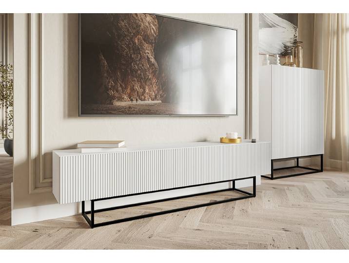 TV-Lowboard Veldio Front: MDF Mitteldichte Holzfaserplatte , beschichtet Korpus: Spanplatte, beschichtet Gestell: Metall, pulverbeschichtet
