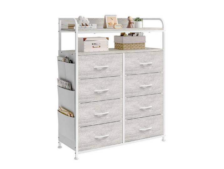 LuxusKollektion Kommode Kommode 8 Schubladen Stoff 4 Eiche Weiß 8 Schubladen mit Seitentaschen (1 St)