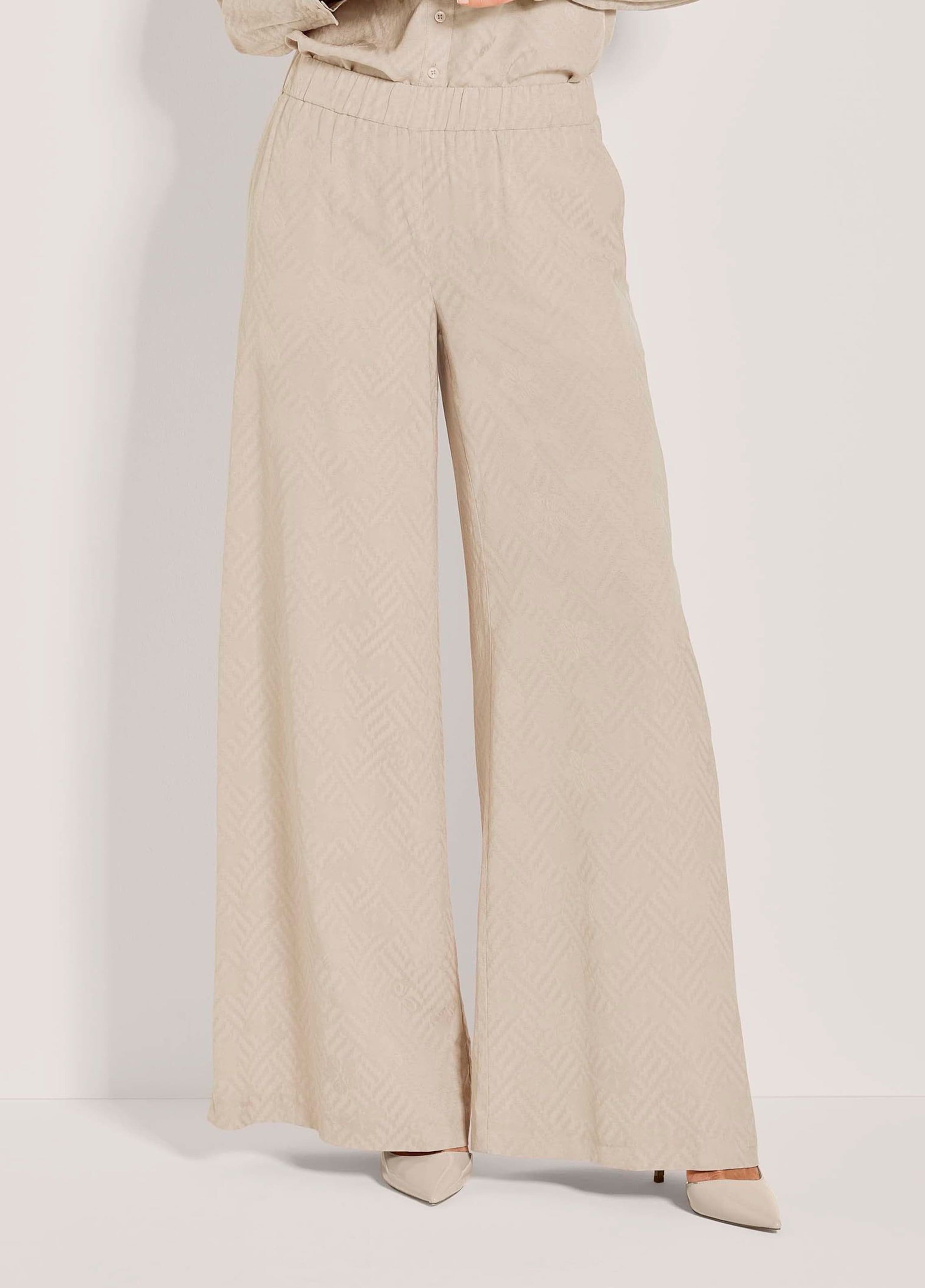 Schlupfhose MADELEINE "Palazzohose Schlupfhose mit grafischen Muster", Damen, Gr. 19, N + K Gr, beige (berber), Obermaterial: 100% Viskose CV., Modern, weit, Hosen Schlupfhose, Schlupfhose mit tonigem Jacquard
