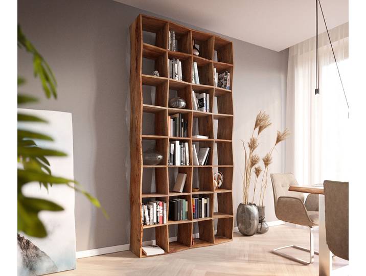 DELIFE Bücherregal Live-Edge 240x120 cm Akazie Natur Massivholz, Standregale, Baumkantenmöbel, Massivholzmöbel, Massivholz