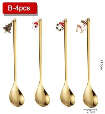 Inspired Finds 4PCS Christmas Coffee Spoon Set Gold Stainless Steel Festive Tableware 4pcs Different Design No Box