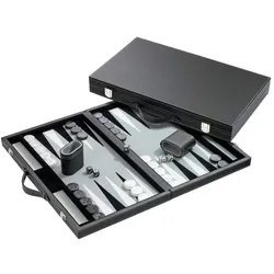 Philos Backgammon grau, groß, Kunstleder