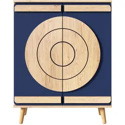 OKWISH Schuhschrank aus Spanplatte Blau/Natur 76x37x98,5 cm mit geschlossenen Türen, mehrstufigem Stauraum und Massivholzbeinen