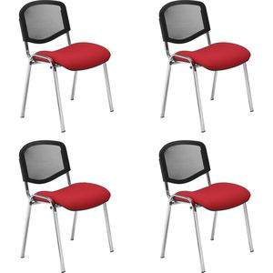 Nowy-Styl Iso Ergo Mesh Besucherstuhl 4 Stück, Stoff/Netz rot, Vierfußstuhl stapelbar
