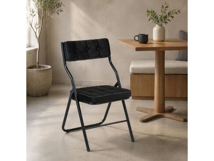 ROVRYN Lot de 2 chaises pliantes noires rembourrées en velours avec structure en acier