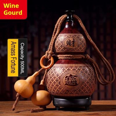 Inspire Select Natural Dried Gourd Bottle Handcrafted Wine Flask With Stand, Rustic Portable Drink Container stye A 16.9 Fl Oz