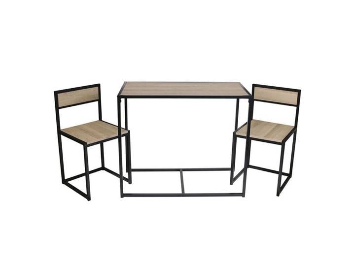 Otalia - Ensemble Table et 2 Chaises Métal et Aspect Bois