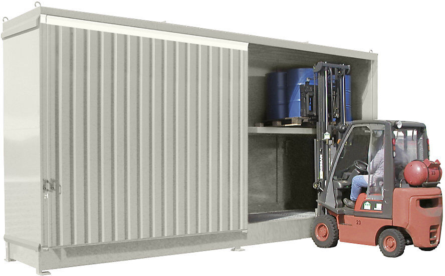 Gefahrstoff-Regalcontainer, Kapazität 32 x 200-l-Fässer, grauweiß eurokraft pro