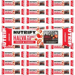 NUTRIFY Halva Riegel mit Erdbeere 24 x 60g Nuss Riegel für unterwegs