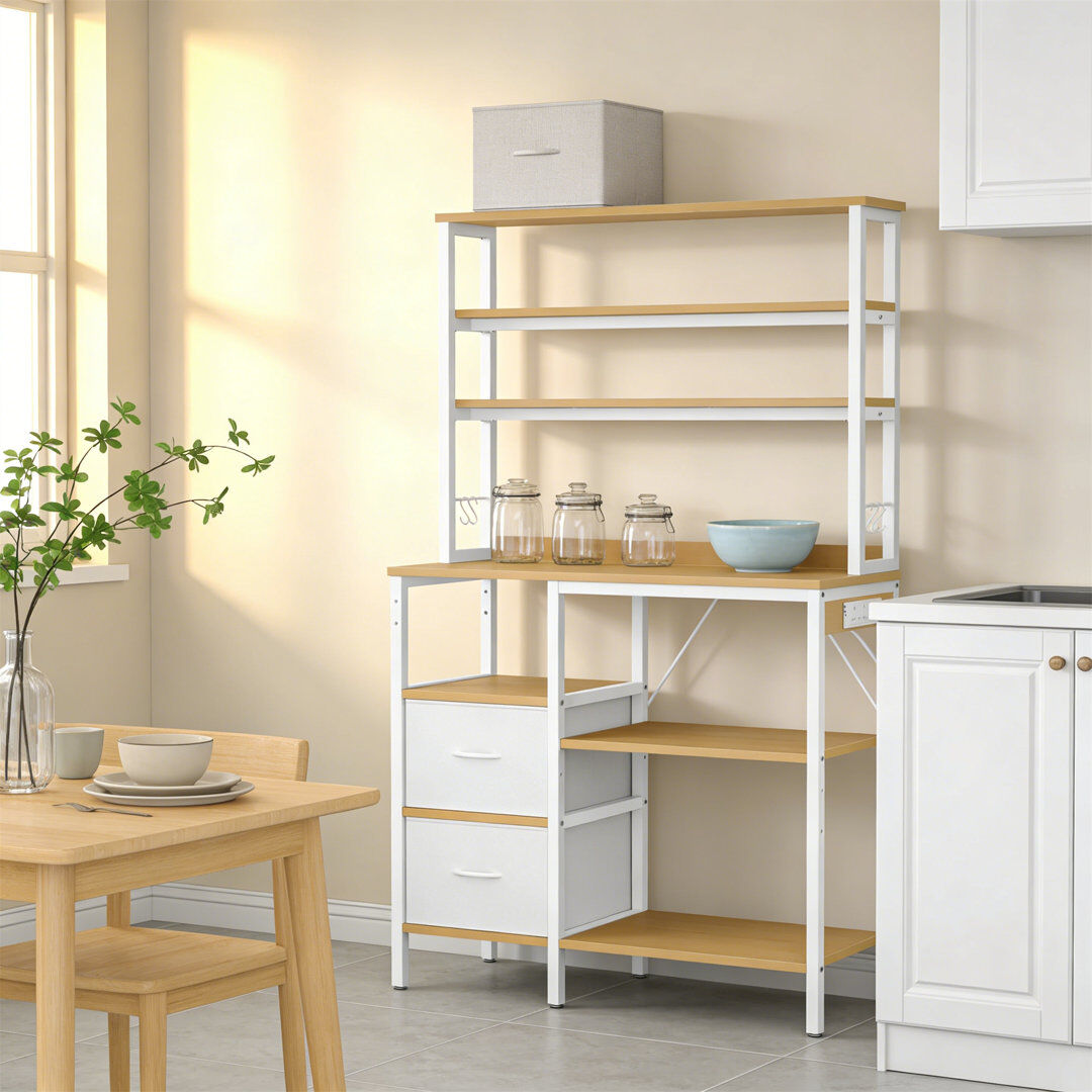 Skyicei L Multi-Functional Bakers Rack With Power Outlet & Storage 167.5cm H x 100cm W x 39cm D