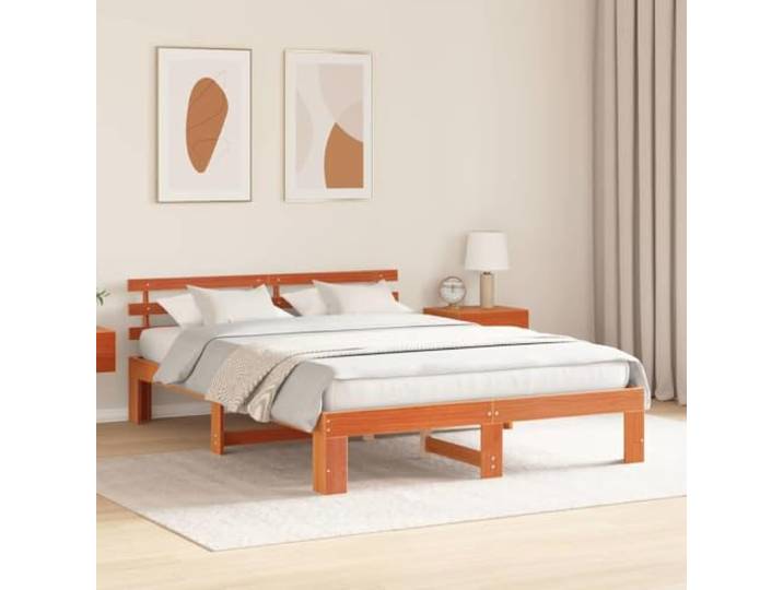 KTHLBRH Bettgestell Kiefer massiv 160 x 200 cm braun Minimalistisches Design, stabiler Rahmen, Naturholz, Doppelzimmer
