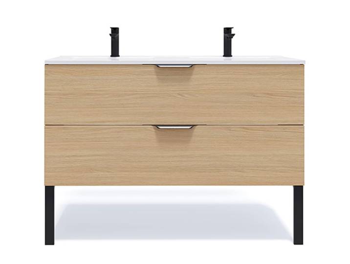 Meuble salle de bain double vasque 120cm 2 tiroirs chêne