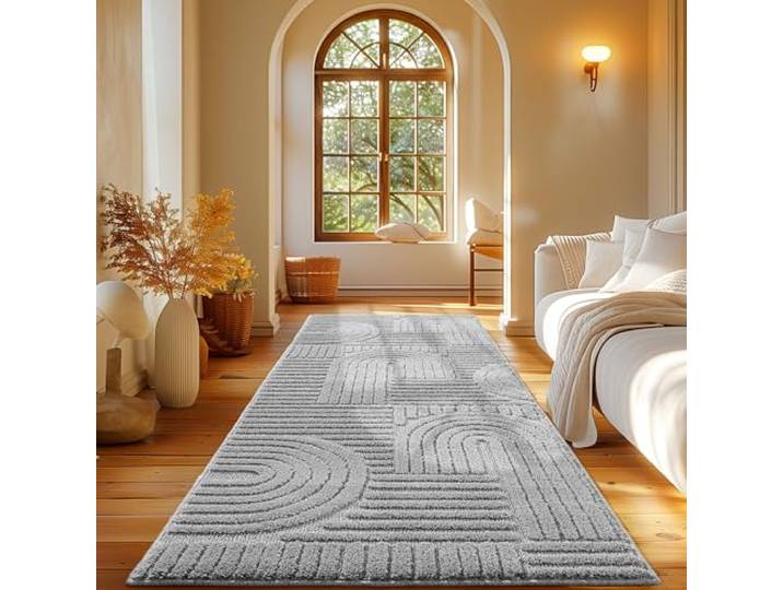 Carpetsale24 Tapis Coureur 80x250 cm Gris à Poils Longs Design bohème scandinave Effet Relief Shaggy Doux Moelleux Robuste Facile à Nettoyer Moderne pour Chambre\, Couloir