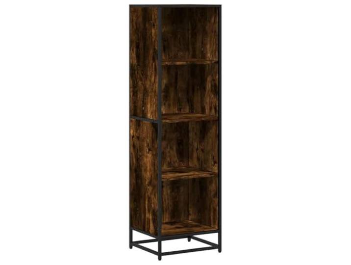 HKTMGDNG Standregal Räuchereiche 40x35x139 cm Metall Holzwerkstoff Schlankes Raumteiler Möbel mit 4 offenen Fächern für Wohnzimmer und Schlafzimmer. Stabile Konstruktion belastbar bis 70 kg.