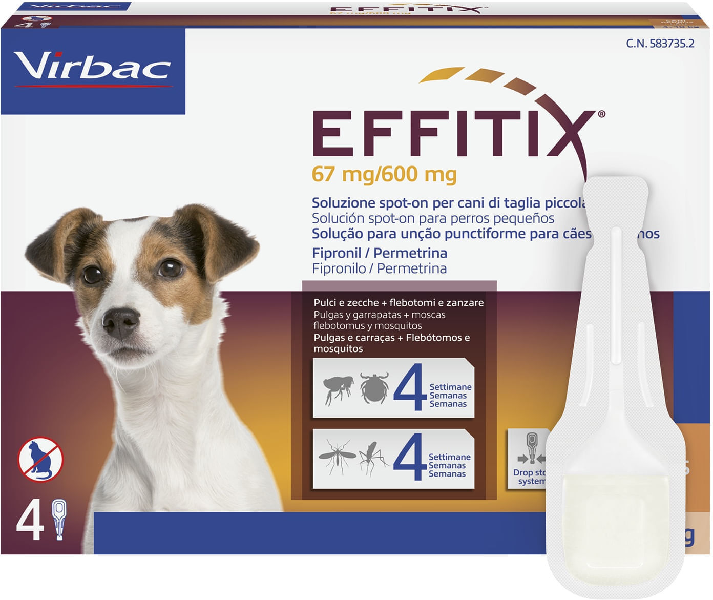 Virbac Effitix Antiparassitario Spot on per Cani 4-10KG - 12 PIPETTE