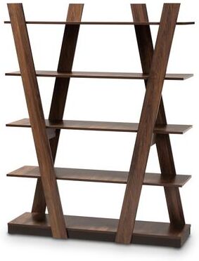 Baxton Studio Michio Modern and Contemporary 5-Tier Wood Geometric Display Shelf