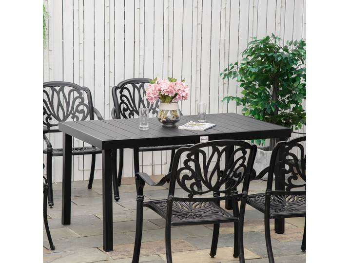 Outsunny Table Jardin 6 Pers Aluminium Noir 140x90x74 cm