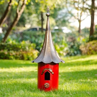 "Glitzhome 32""H Farmhouse Retro Metal Pagoda Birdhouse with Bronze Roof"