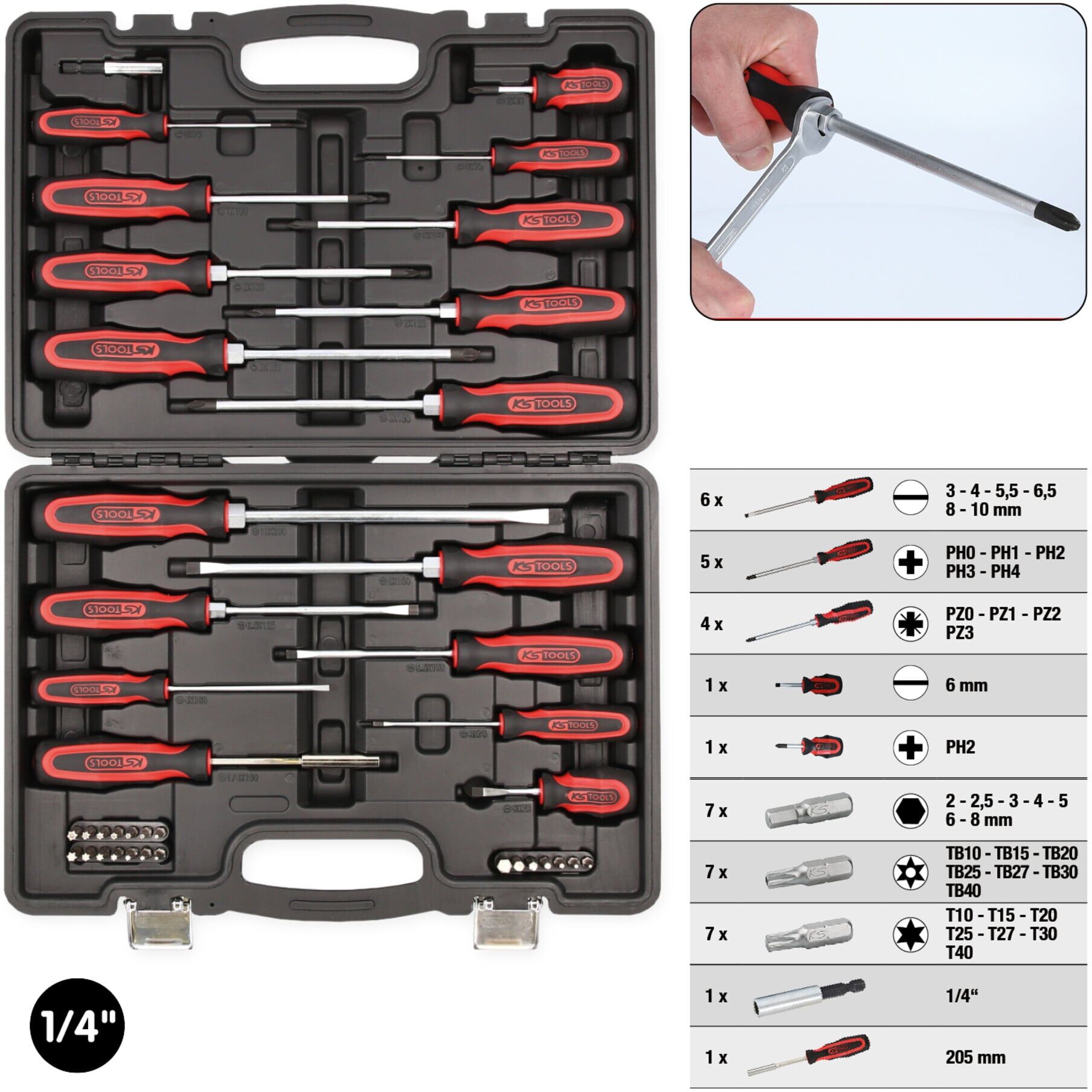 KS Tools ERGOTORQUEplus Schraubendreher- und Bit-Satz, 39-tlg. (159.0100)