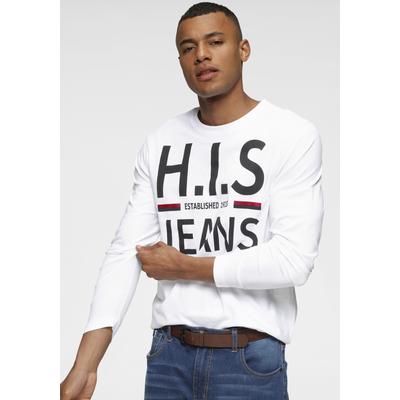 Langarmshirt H.I.S, Herren, Gr. XL (56/58), weiß, Single Jersey, Obermaterial: 100% Baumwolle, bedruckt, Basic schmal, Rundhals, gerader Abschluss, Shirts Langarmshirt, Langarm, schmaler Basic-Schnitt, bedrucktes Design