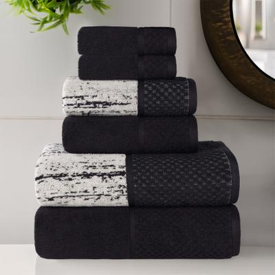 Superior Modern Cotton 6 Piece Bathroom Towel Set - Jacquard Solid & Abstract Patterned Mix