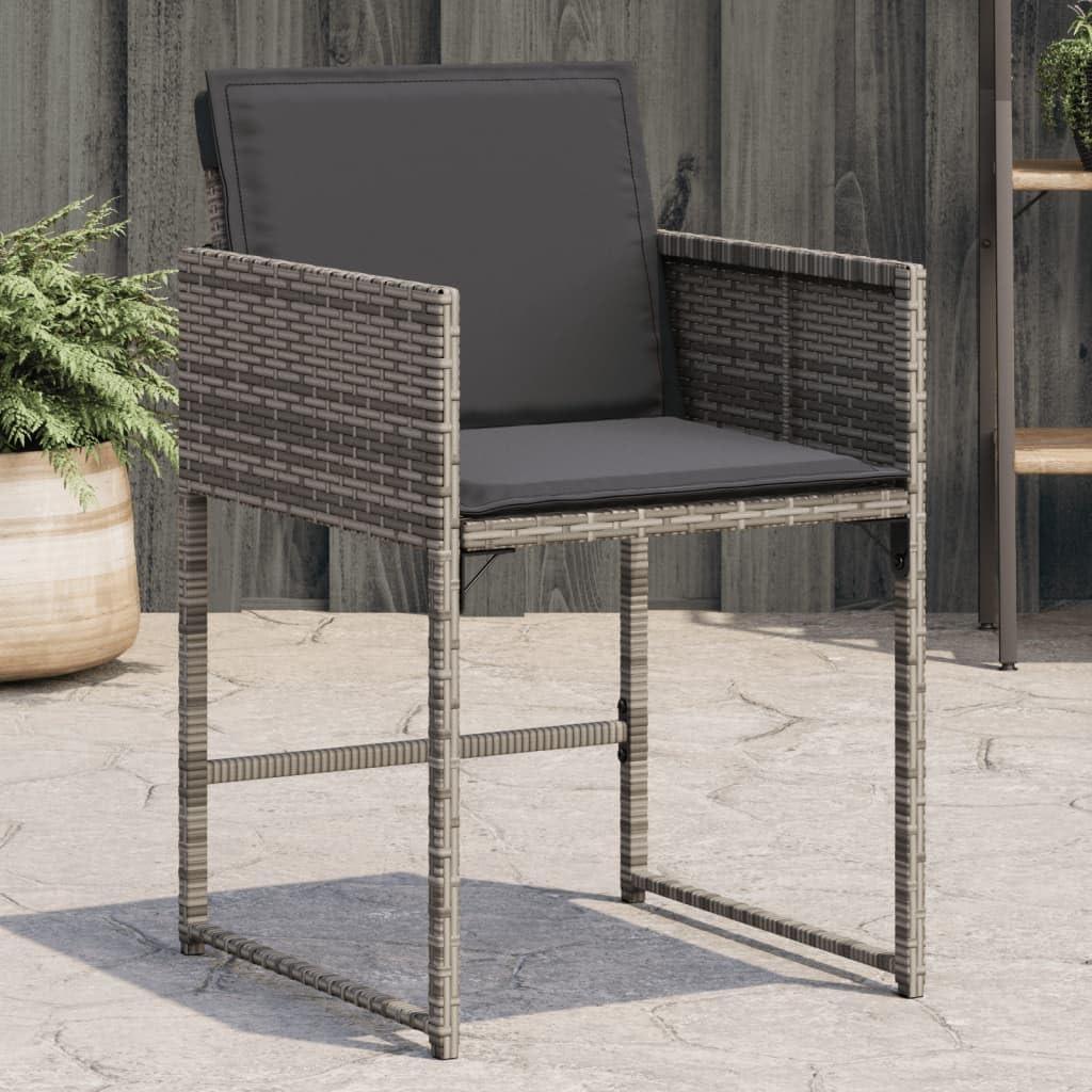 4er-Set Gartenstühle mit Kissen aus grauem Poly-Rattan, klappbar und UV-beständig, 110 kg Tragfähigkeit, für Terrasse und Außenbereich