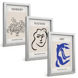 BILDER SET 3er Set - 20x30 cm Silberner Rahmen - Abstrakte minimalistische Poster