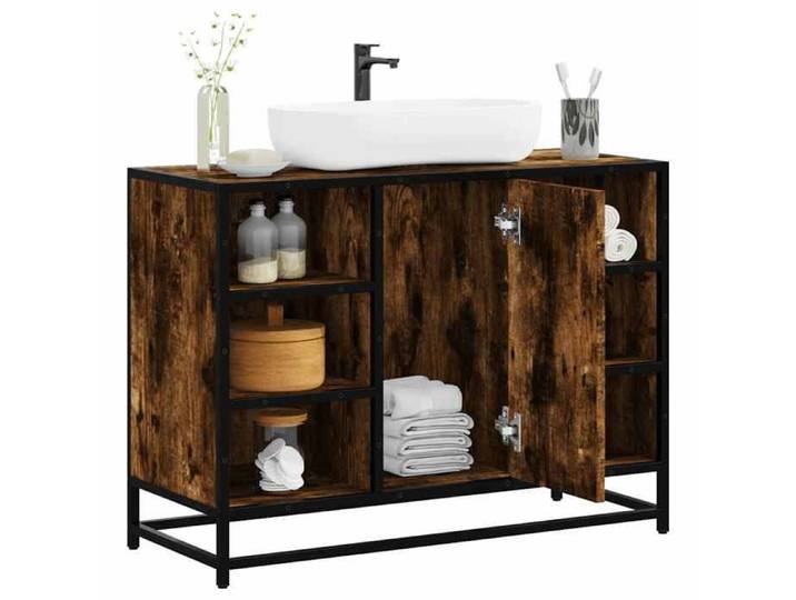 Armoire lavabo de salle de bain chêne fumé bois d'ingénierie meuble de lavabo de salle de bain meuble de salle de 849291